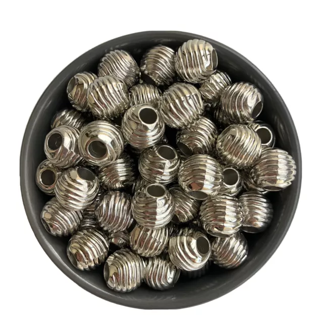 20 Macrame Beads Antique Silver 16mm Round Metal Look Acrylic 5.8mm Hole Bead