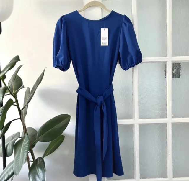 Lipsy Puff Sleeve Belted Shift Cobalt Blue Knee Length Dress Size 8 / XS