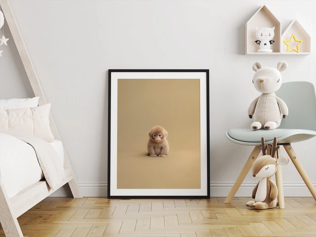 Cute Baby Monkey Poster Print | Funny Minimal Animal Wall Art Decor for Nursery