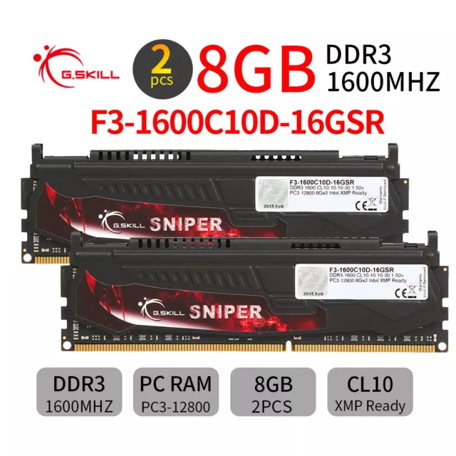 G.SKILL Sniper 16GB 2x 8GB DDR3 1600MHz PC3-12800 CL10 240Pin Desktop Memory BT