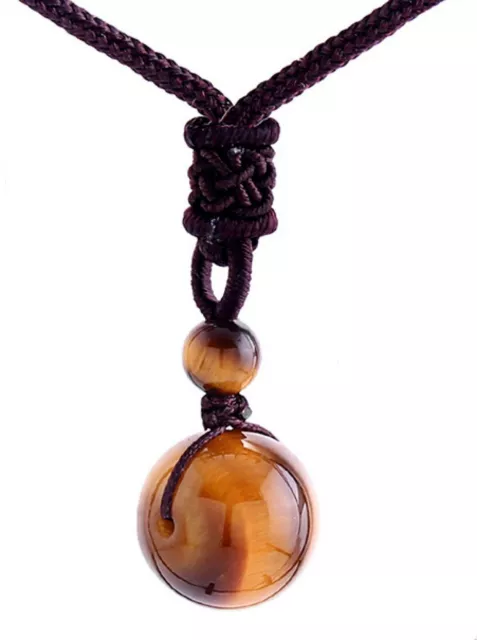 Tigers Eye Ball Pendant Gemstone 16mm Ball Necklace Chakra Stone Cord Jewellery