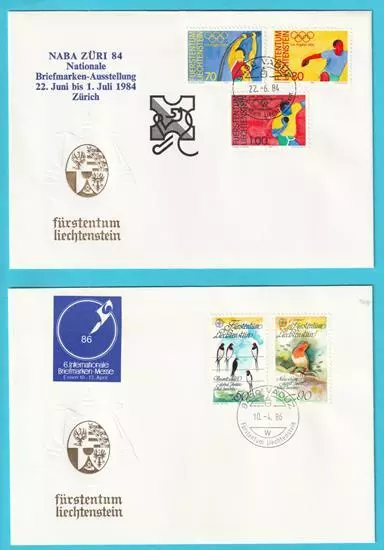 Lichtenstein aus 1984-1989 FDC Messe Briefe Sonderstempel Tiere Sport 6 Stück