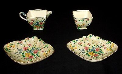 Royal Winton Queen Anne Chintz Set Of Four 2 Nut Dishes Creamer And Open Sugar