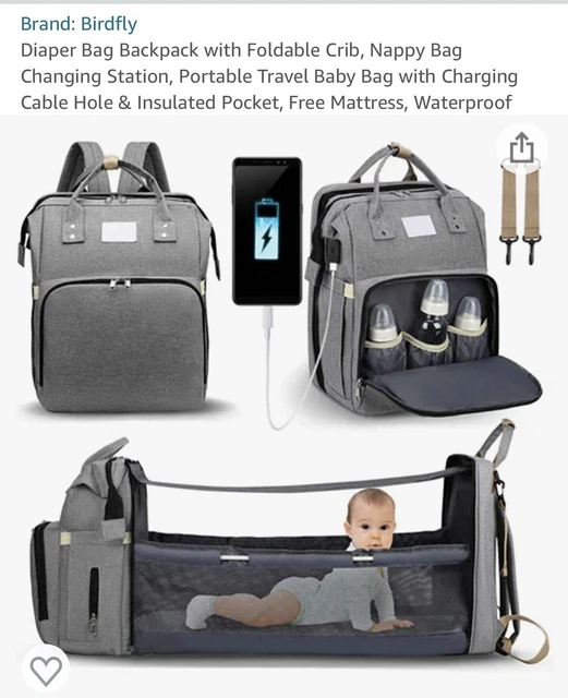 Diaper Bag Multi-Functional Waterproof Travel Foldable Backpack W/ USB Port Grey