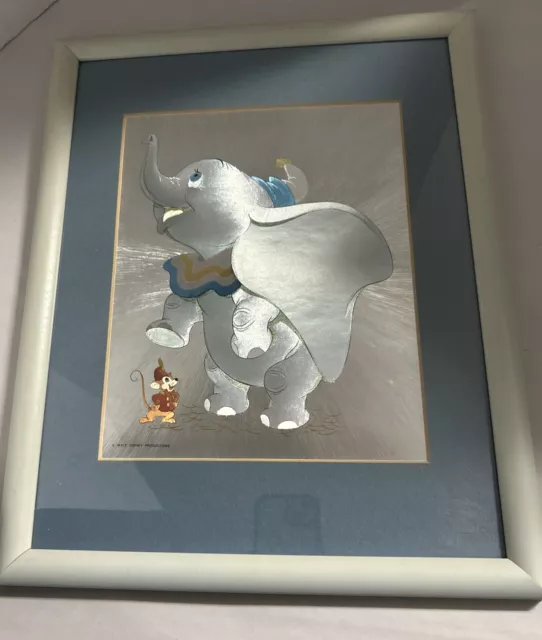 Vintage Walt Disney Dumbo Dufex Foil Art Print Framed matted Made in England