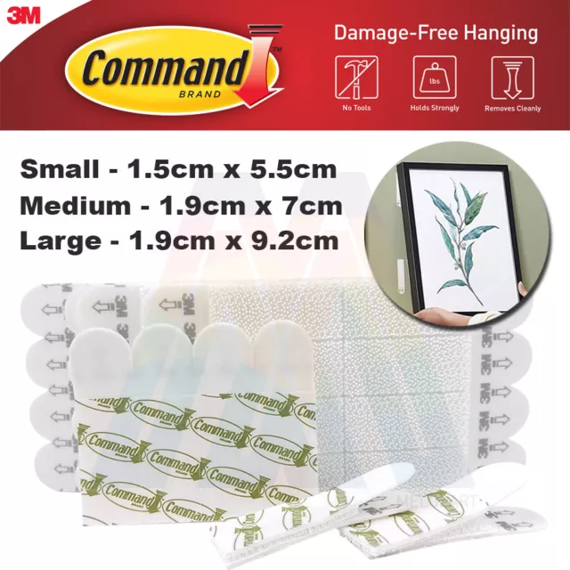 3M Command Picture Hanging Strips Damage Free SMALL MEDIUM LARGE (4-96pc)