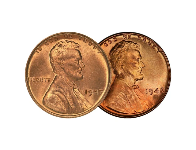 1947 P & 1948 P Lincoln Wheat Cent Choice BU 1c Brilliant Uncirculated - 2 Set