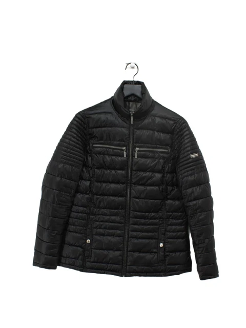 Barbour Women's Coat UK 10 Black Checkered Polyester with Polyamide Overcoat