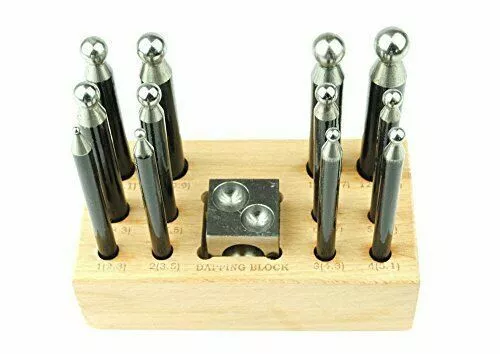 Mini Doming Dapping Punch Set De 12 & 1" Bloc De Doming En Acier