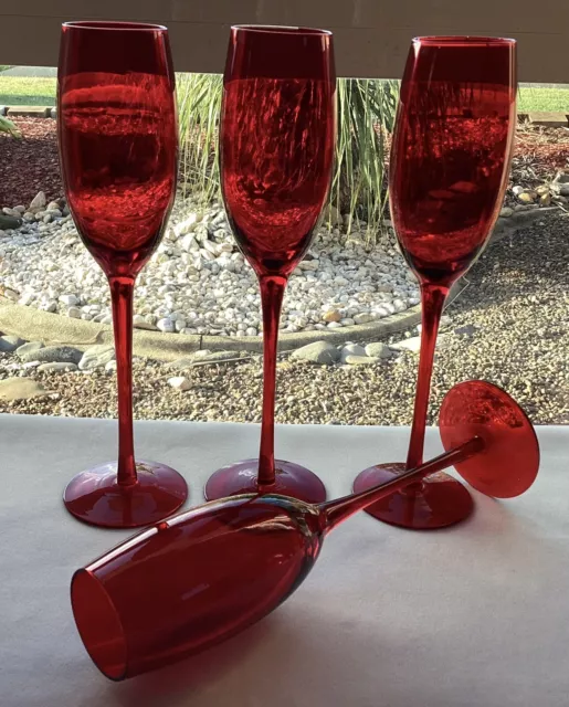 Ruby Red Champagne Flutes / Set Of 4 Wine Glasses Red Colour New/ Your Retro Bar