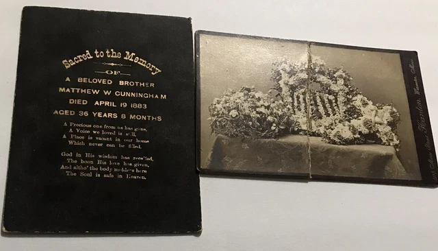 2 post mortem Bizarre Memorial cabinet card & floral coffin funeral Photo 1883