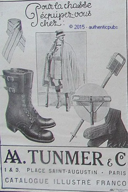 Publicite Tunmer Vetements Pour La Chasse Alpiniste Sport De 1914 French Ad Pub