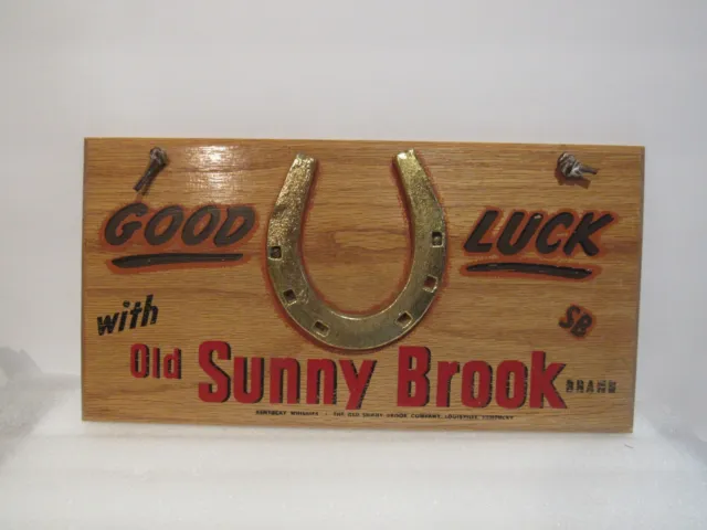 Vintage Old Sunnybrook Whiskey KY Good Luck Wood Advertising Sign Horseshoe