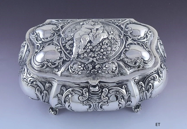 Gorgeous Italian? German? .800 Silver Courting Cherubs Jewelry Box / Casket