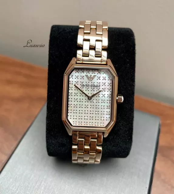 Emporio Armani Ladies Rose Gold Tone Bracelet & Crystal Paved Dial Watch AR11389