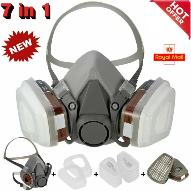 UK Half Face Chemical Reusable Respirator Anti-Dust Paint Spray Safety + Filters
