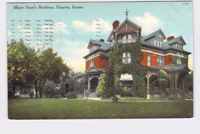 PPC Postcard KS Kansas Emporia Mayor Hood's Residence Exterior View 1909 Nice Im