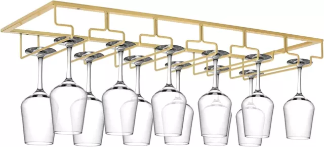 NEW Gold Metal Under Cabinet Large Stemware Hanger 6-Row Wine Glass Rack