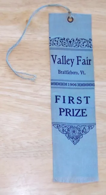 Ribbon Agricultural Fair Valley Fair Brattleboro Vermont First Prize 1906