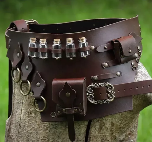 Medieval Alchemist PU Leather Waist Bag Witch Healer Cosplay Costume Magic