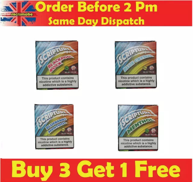 Scripture 3X10ml E Liquid vape Juice 3mg 6mg 12mg 50Vg 50Pg All Flavors UK Stock