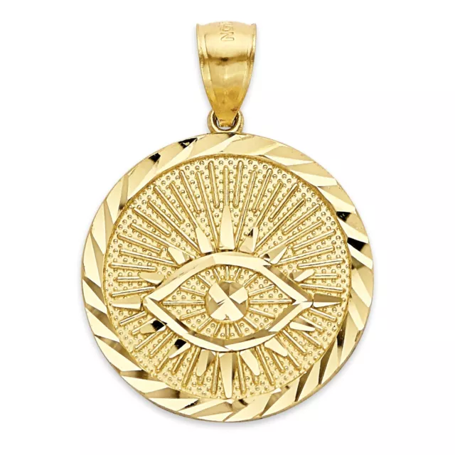 Solid Gold Evil Eye Pendant in 10k or 14k - Protection Talisman Medal