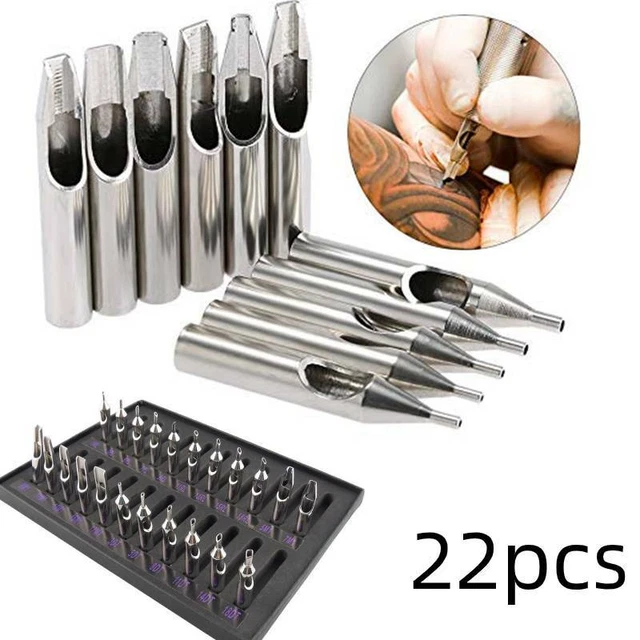 Kit de tubo de aguja con punta de tatuaje 304 de acero inoxidable 22 piezas boquilla punta de tatuaje punta de aguja