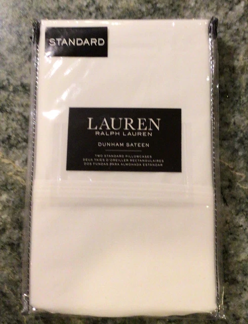 JUEGO DE FUNDA DE ALMOHADA LAUREN RALPH LAUREN BLANCA estándar Dunham Sateen 300tc nueva con etiquetas