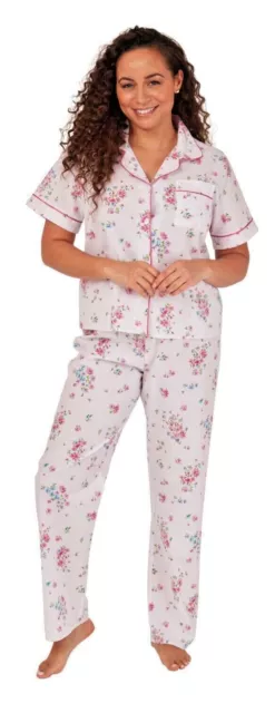 Ladies Poly Cotton Short  Sleeved Floral Pyjamas