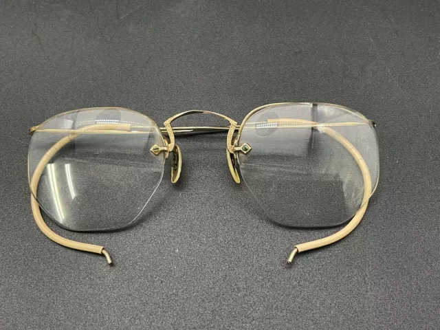 Antique 12K Gold Filled Ornate Rimless Optical Spectacles Eyeglasses With Case 2