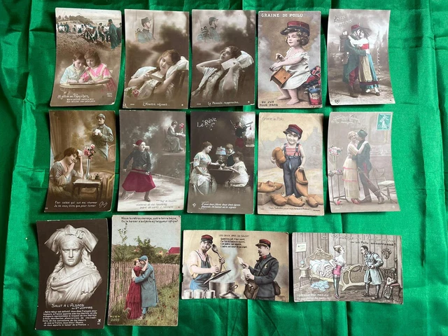 Lot of 14 Patriotic CPAs - Militaria Poilus WW1 1914 18 Patriotic War