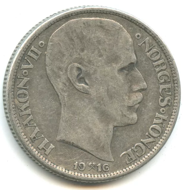 Norvège 1 Krone argent Haakon VII 1916 n°4781