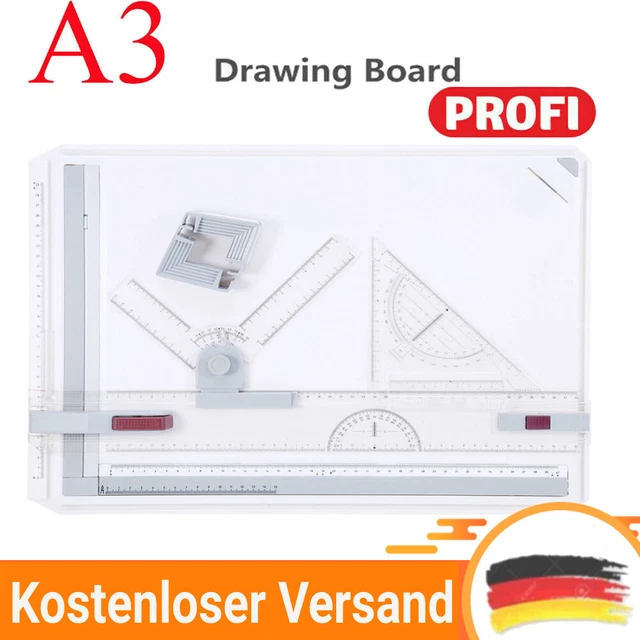 Profi Zeichenbrett A3 Zeichenplatte Multifunktional Reißbrett Satz mit Zubehör