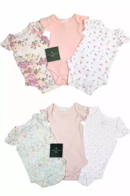 Laura Ashley Bodysuits Bambine Rompenti Gilet Floreali CONFEZIONE DA 3 Multipack Graziosi