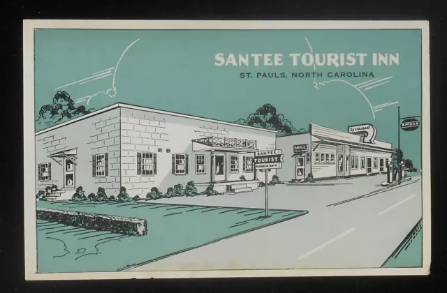 1940s Santee Tourist Inn & Restaurant Amoco Gas Pumps Phone 9901 Saint Pauls NC