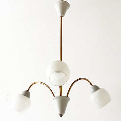 ADORABLE PLAFONNIER FLEURS BLANCHES VERRE 1950 VINTAGE 50's HANGING FIXTURE 