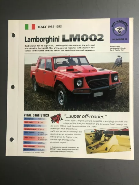 1985 - 1993 Lamborghini LM002 SUV IMP "Hot Cars" Spec Sheet Folder Brochure L@@K