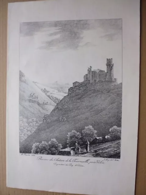 Gravure in folio 1820: Auvergne:Ruines du château de la FOURNOELLE( PUY DE DOME)