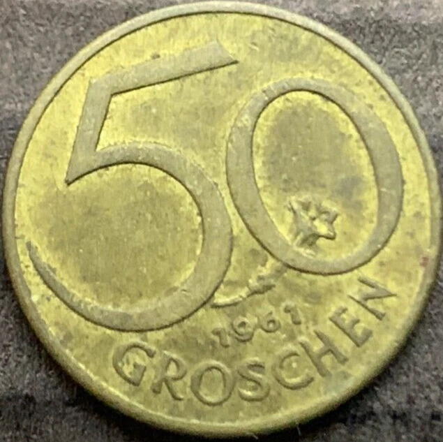 1961 Austria 50 Groschen Coin    gentian flower  #B1516