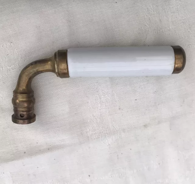 Antique French White Porcelain Brass Door Lever Heavy Original Knob Barrel