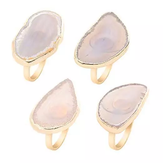 Gold Napkin Rings Set of 4 Natural Agate Slice Christmas Napkin Ring White