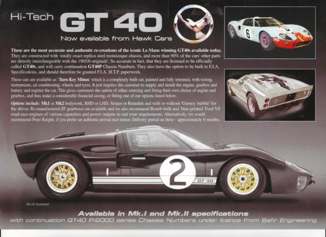 FORD GT40 recreation by Hi-Tech brochure - c2005 - mint condition