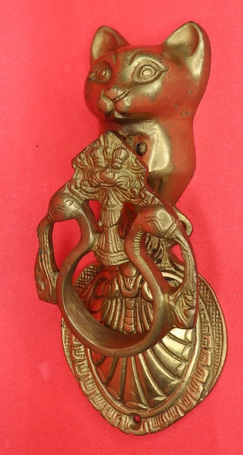Cat Shape Antique Victorian Style Handmade Brass Door Knocker Home Office Decor