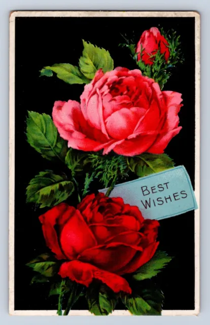 Vintage 1900S Best Wishes, Happy New Year Roses Greeting Postcard Dp