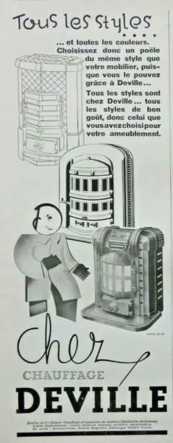 Publicité De Presse 1933 Chez Chauffage Deville Tous Les Styles Et Couleurs