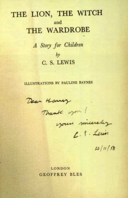 CS LEWIS Signed Page - Writer / Author / Poet / Humourist - NARNIA preprint
