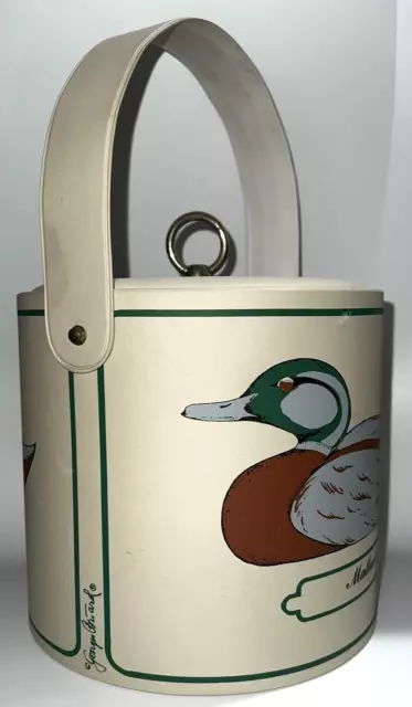 Georges Briard Ice Bucket Ducks Hunting Theme Padded PVC Signed Mid Century