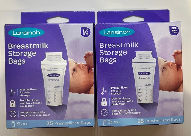 Lansinoh Breastmilk Presterilized 2 Boxes Storage Bags. 50 Bags Total NEW