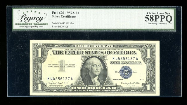 DBR $1 1957-A Silver Fr. 1620 KA Block Legacy 58 PPQ Serial K44356137A