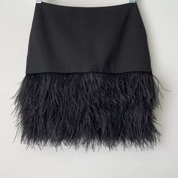 Polo Ralph Lauren BLACK Women's Ostrich Feather Hem Pencil Skirt US 0 2